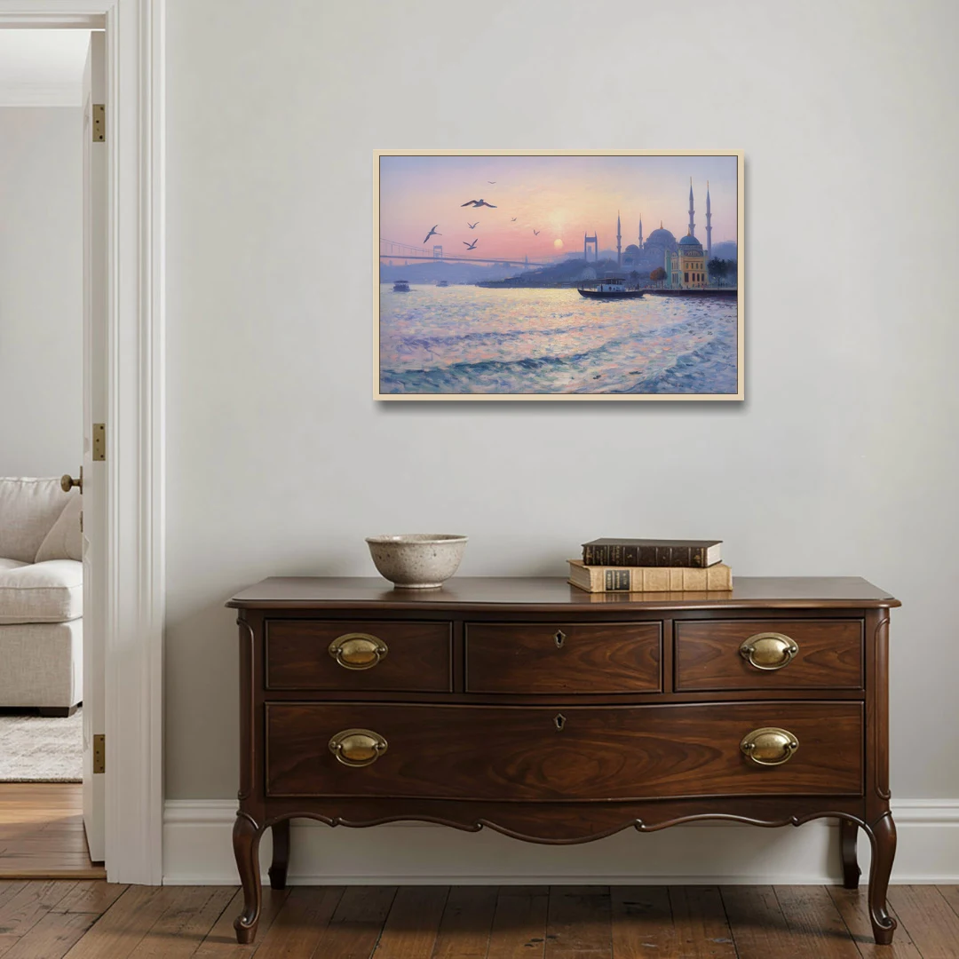 Bosphorus Sunrise - Oak Framed Canvas Wall Art - Coffee Table - 36x24