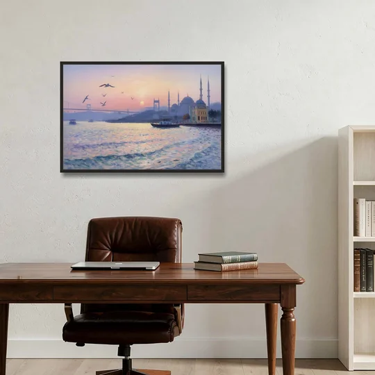 Bosphorus Sunrise - Black Framed Canvas Wall Art - Office - 36x24