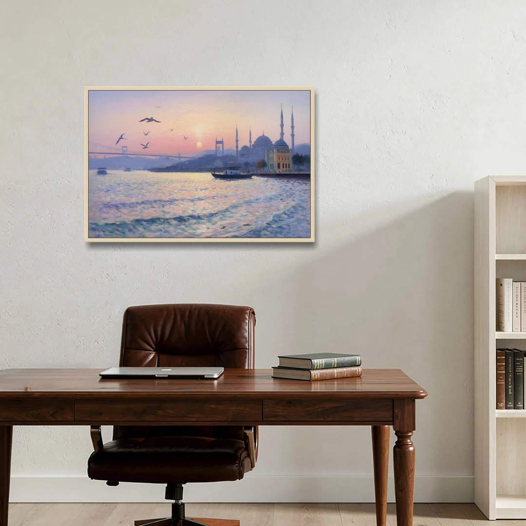 Bosphorus Sunrise - Oak Framed Canvas Wall Art - Office - 36x24