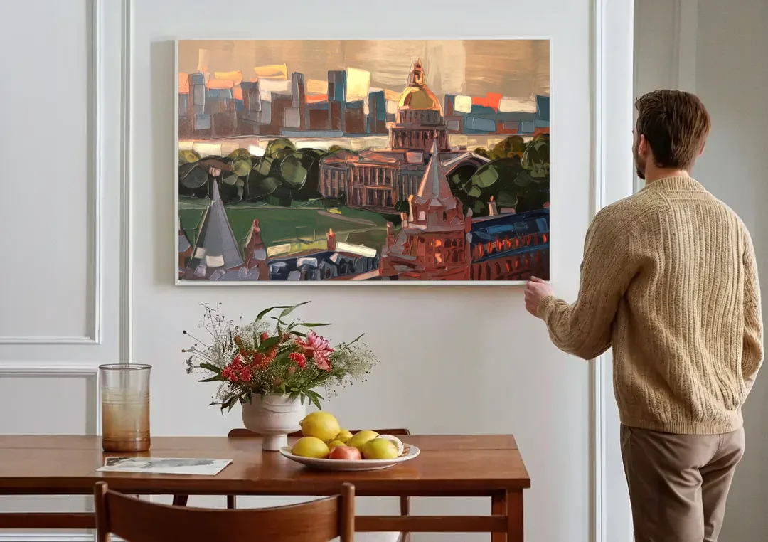 Boston Architectural Beauty canvas wall art above a dining table
