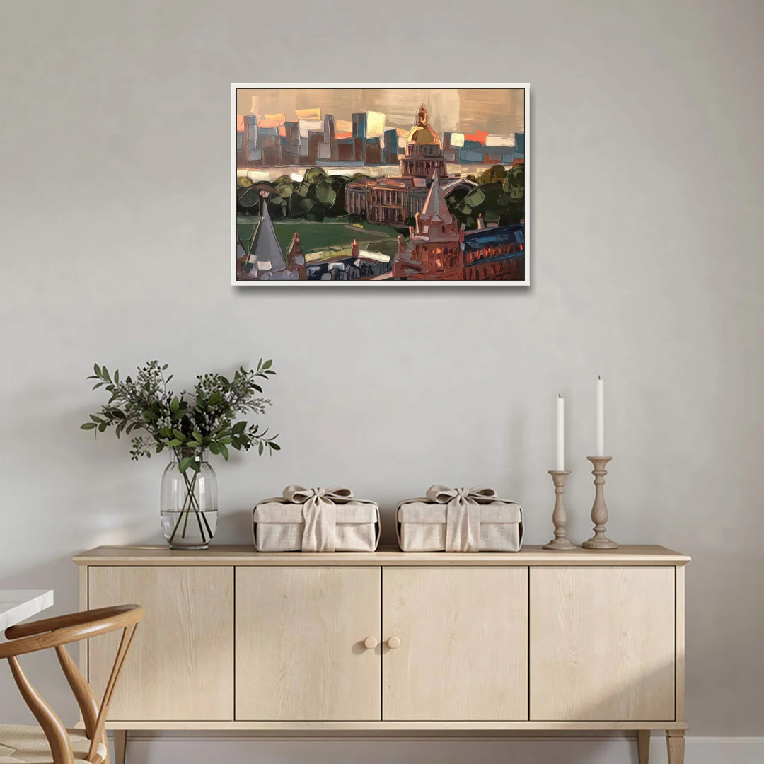 Boston Architectural Beauty - White Framed Canvas Wall Art - Coffee Table - 36x24