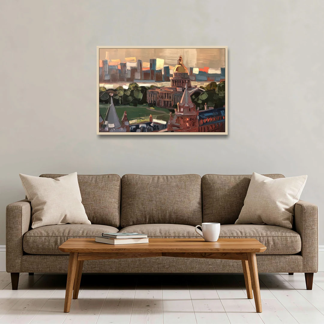 Boston Architectural Beauty - Oak Framed Canvas Wall Art - Sofa - 36x24