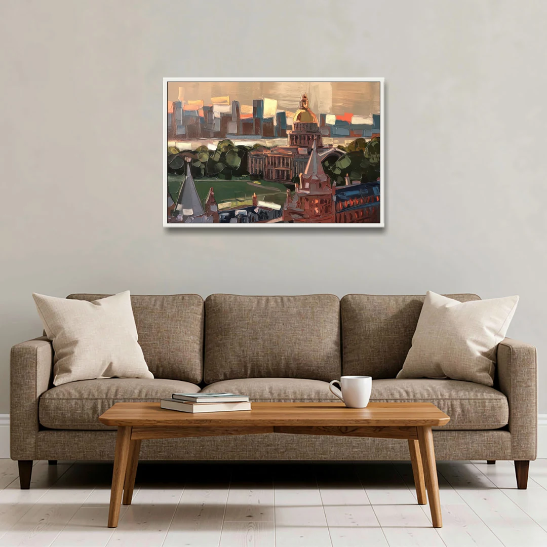 Boston Architectural Beauty - White Framed Canvas Wall Art - Sofa - 36x24