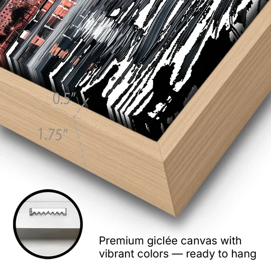 Boston Black and White Aesthetic - Oak Framed Canvas Wall Art - Gallery Wrap Corner