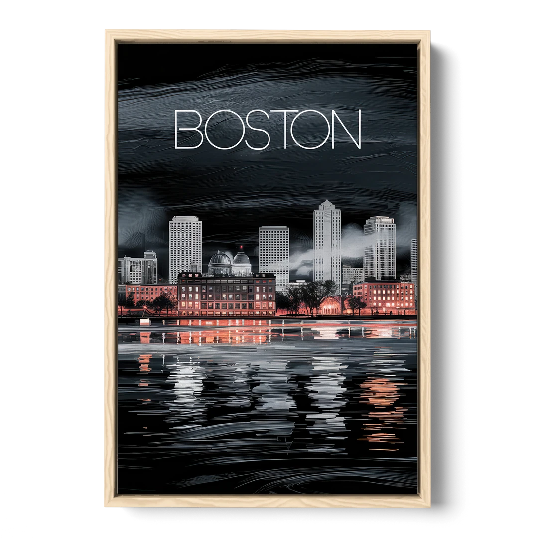 Boston Black and White Aesthetic - Oak Framed Canvas Wall Art - Front