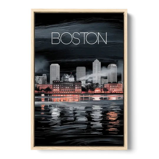 Boston Black and White Aesthetic - Oak Framed Canvas Wall Art - Front