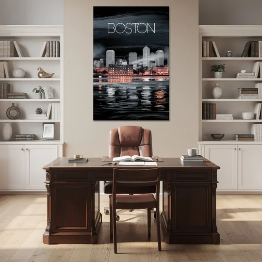 Boston Black and White Aesthetic - Canvas Wall Art - Office - 40x60