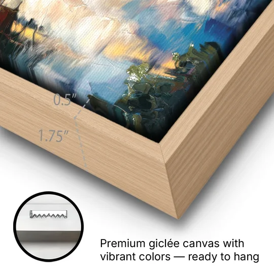 Boston Charles River Reflections - Oak Framed Canvas Wall Art - Gallery Wrap Corner