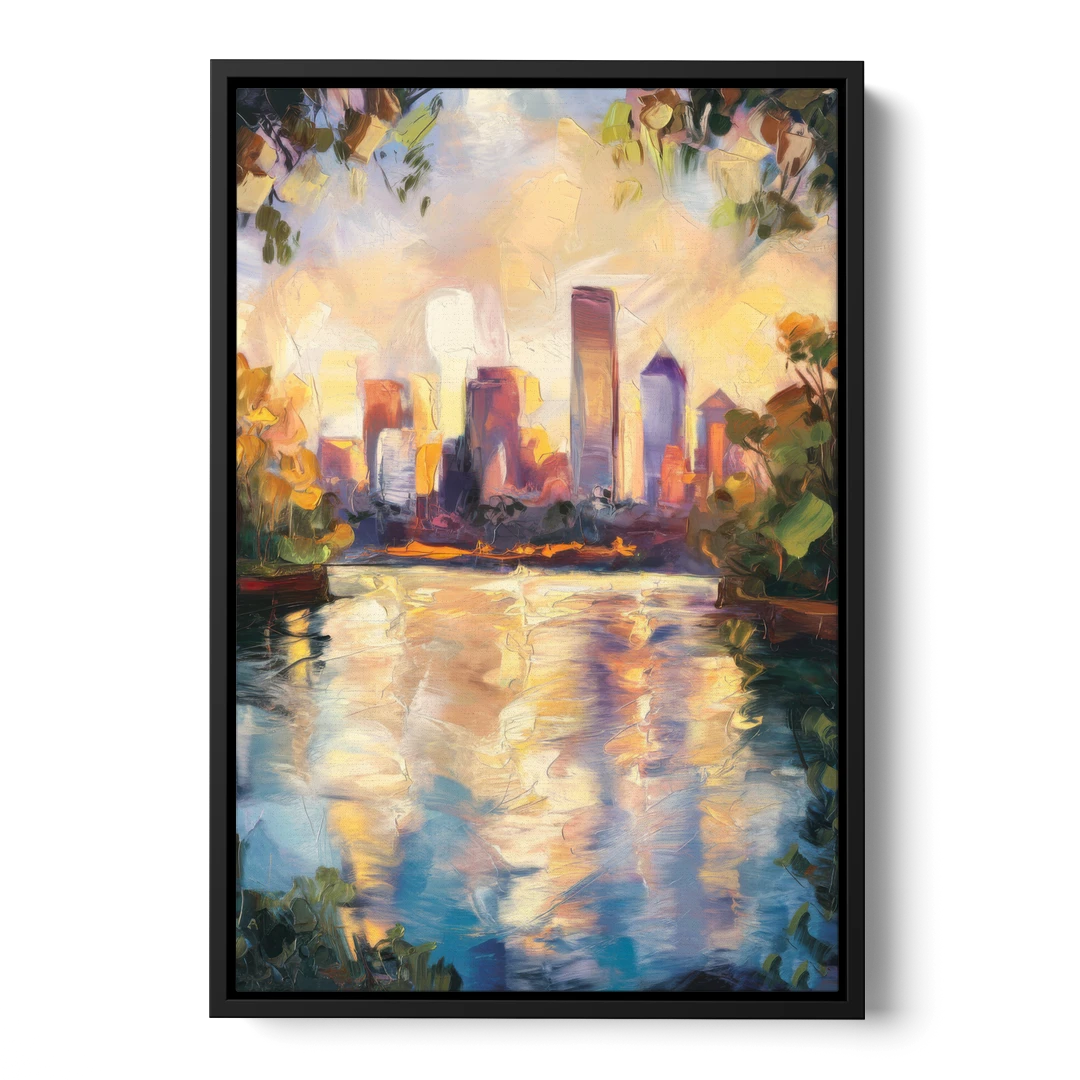 Boston Charles River Reflections - Black Framed Canvas Wall Art - Front