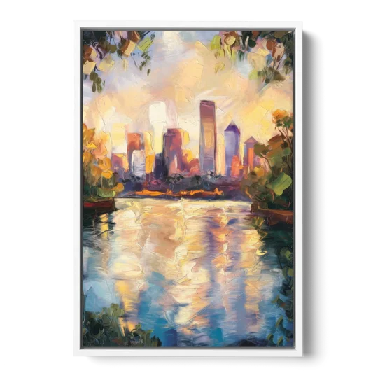 Boston Charles River Reflections - White Framed Canvas Wall Art - Front