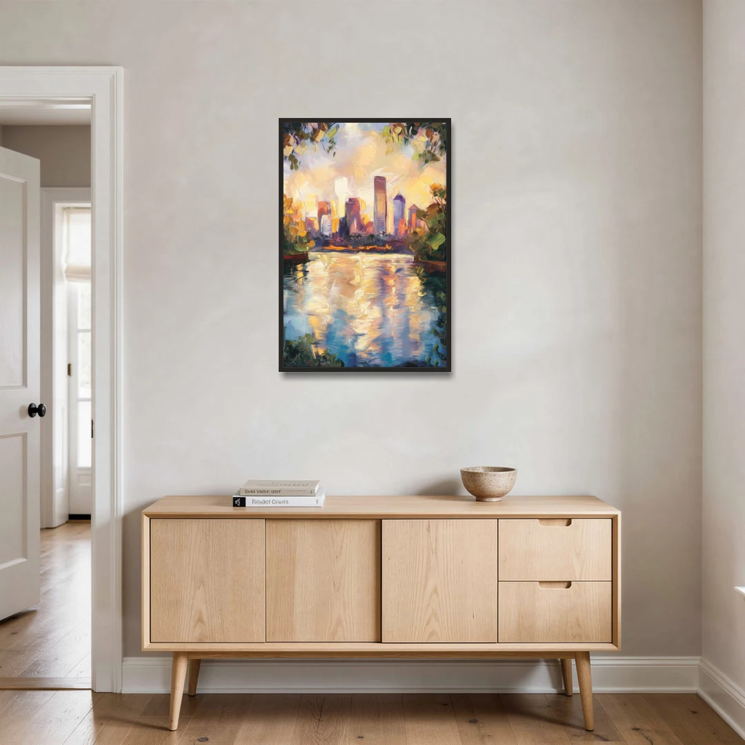 Boston Charles River Reflections - Black Framed Canvas Wall Art - Coffee Table - 24x36