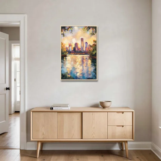 Boston Charles River Reflections - Oak Framed Canvas Wall Art - Coffee Table - 24x36