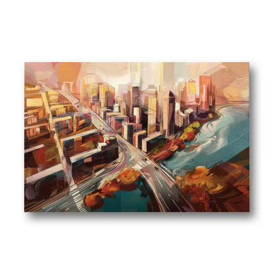 Boston City Streets Aerial View - Canvas Wall Art - Front