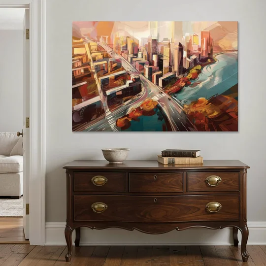 Boston City Streets Aerial View - Canvas Wall Art - Coffee Table - 60x40