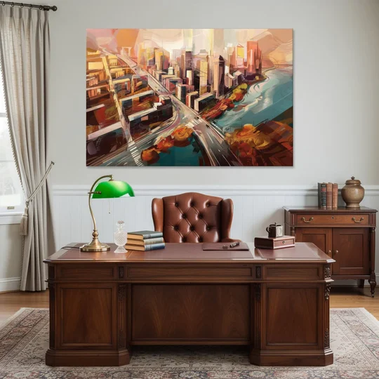 Boston City Streets Aerial View - Canvas Wall Art - Office - 60x40