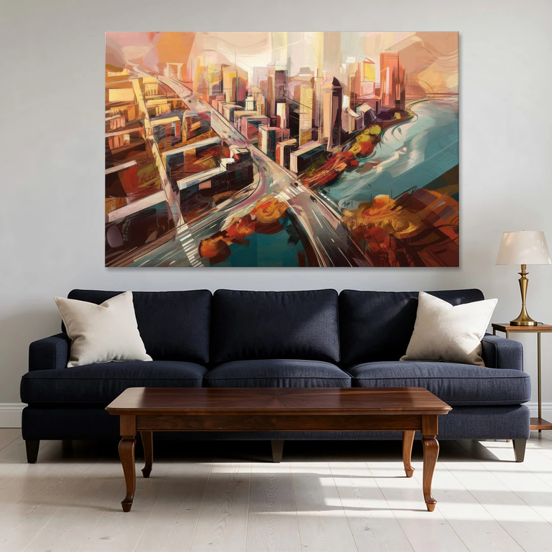 Boston City Streets Aerial View - Canvas Wall Art - Sofa - 60x40