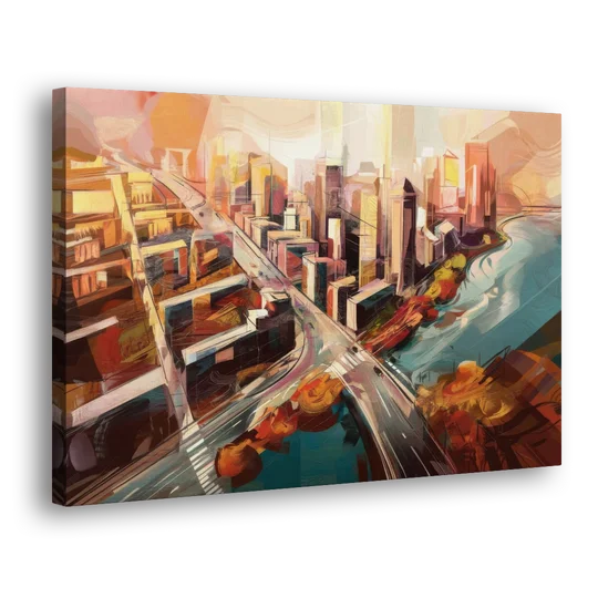 Boston City Streets Aerial View - Canvas Wall Art - Side