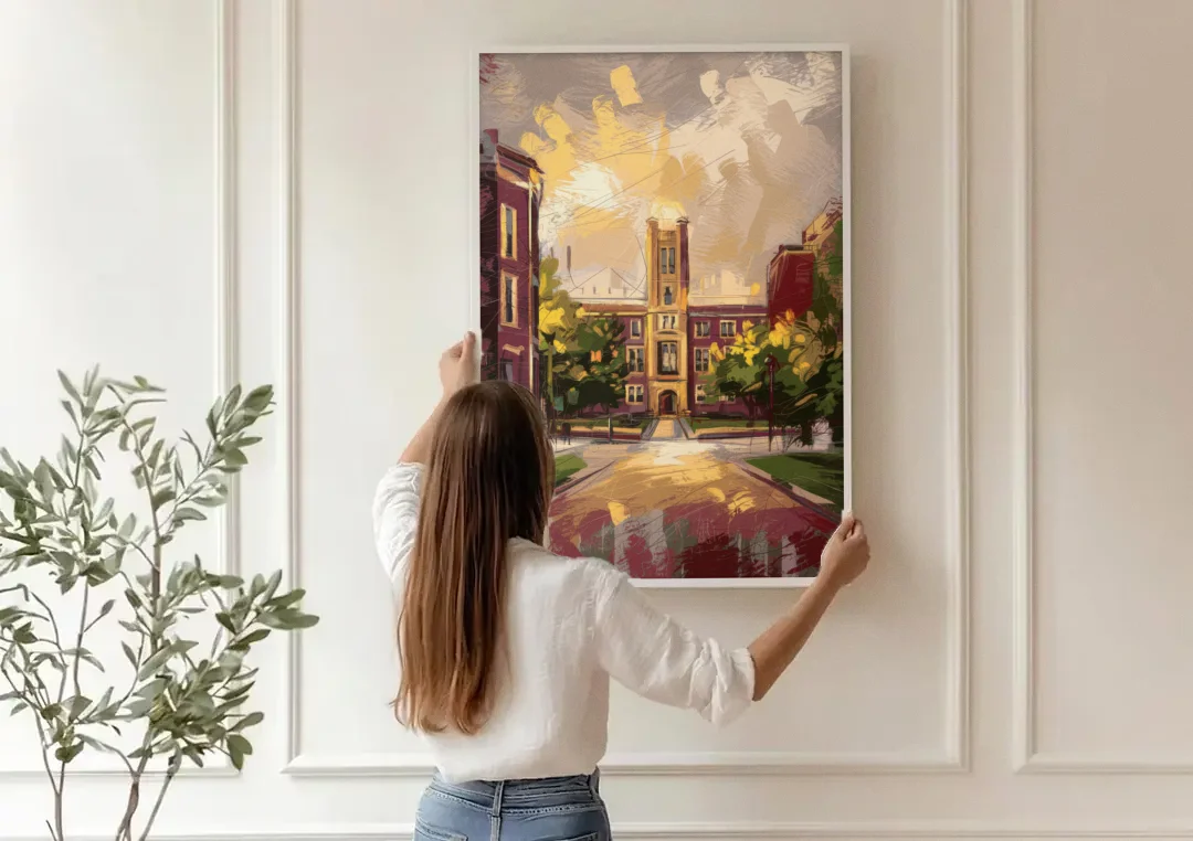 Boston College Eagles Spirit canvas wall art being hung on a paneled wall
