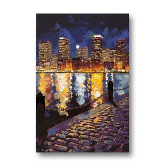 Boston Downtown Night Lights - Canvas Wall Art - Front