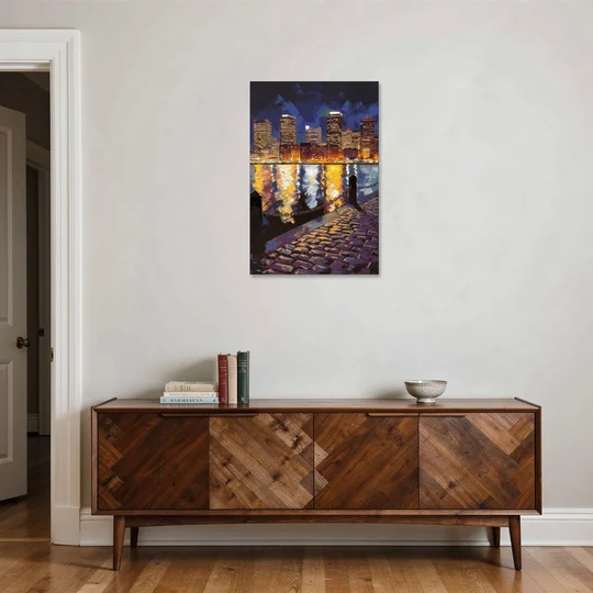 Boston Downtown Night Lights - Canvas Wall Art - Coffee Table - 24x36