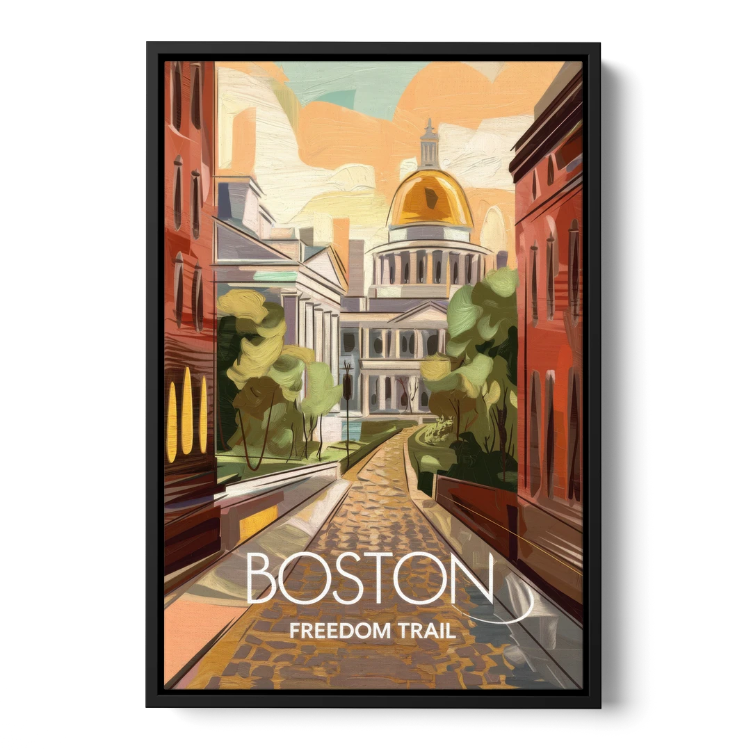 Boston Freedom Trail Highlights - Black Framed Canvas Wall Art - Front