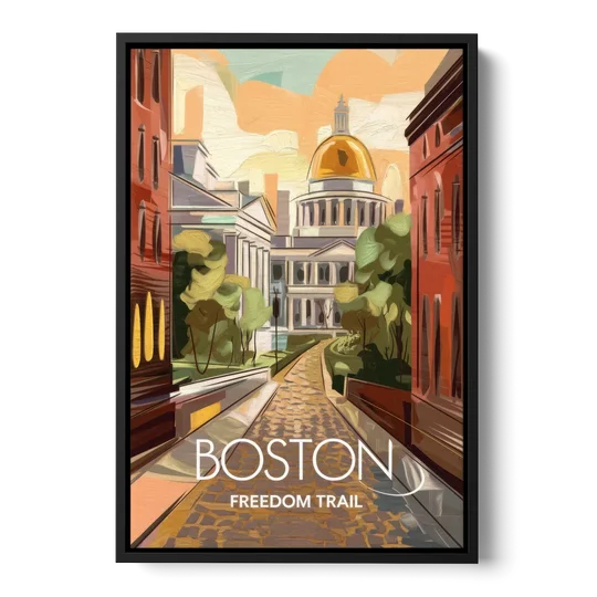 Boston Freedom Trail Highlights - Black Framed Canvas Wall Art - Front