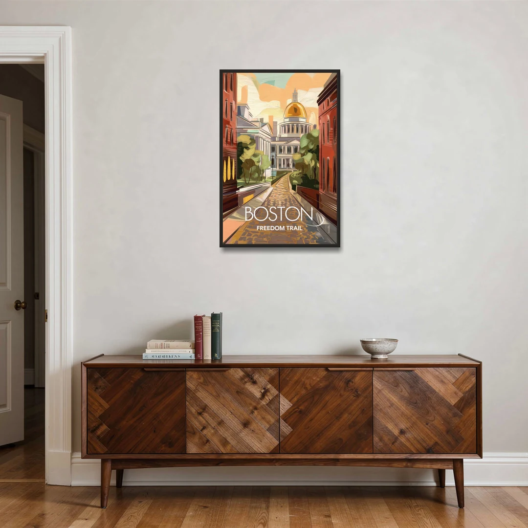 Boston Freedom Trail Highlights - Black Framed Canvas Wall Art - Coffee Table - 24x36