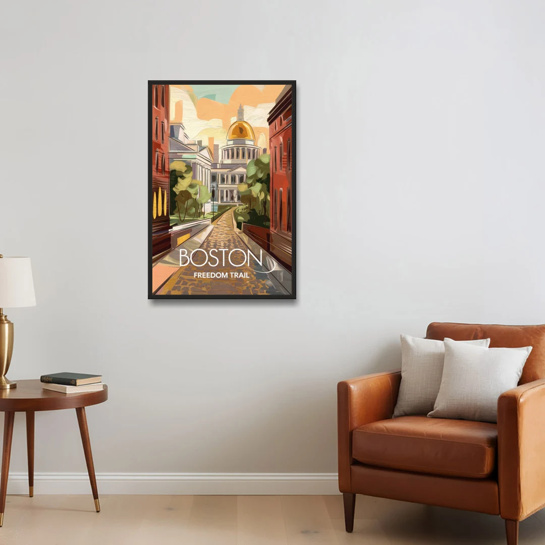 Boston Freedom Trail Highlights - Black Framed Canvas Wall Art - Sofa - 24x36