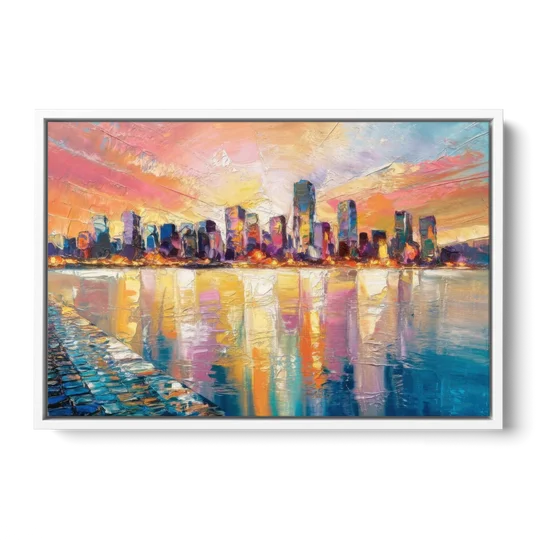 Boston Harbor Sunrise - White Framed Canvas Wall Art - Front