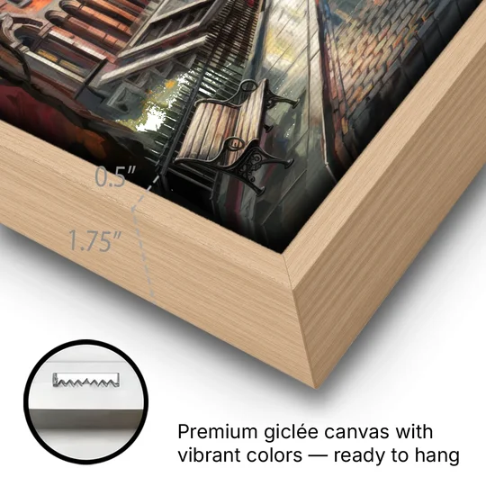 Boston Historic Neighborhoods - Oak Framed Canvas Wall Art - Gallery Wrap Corner