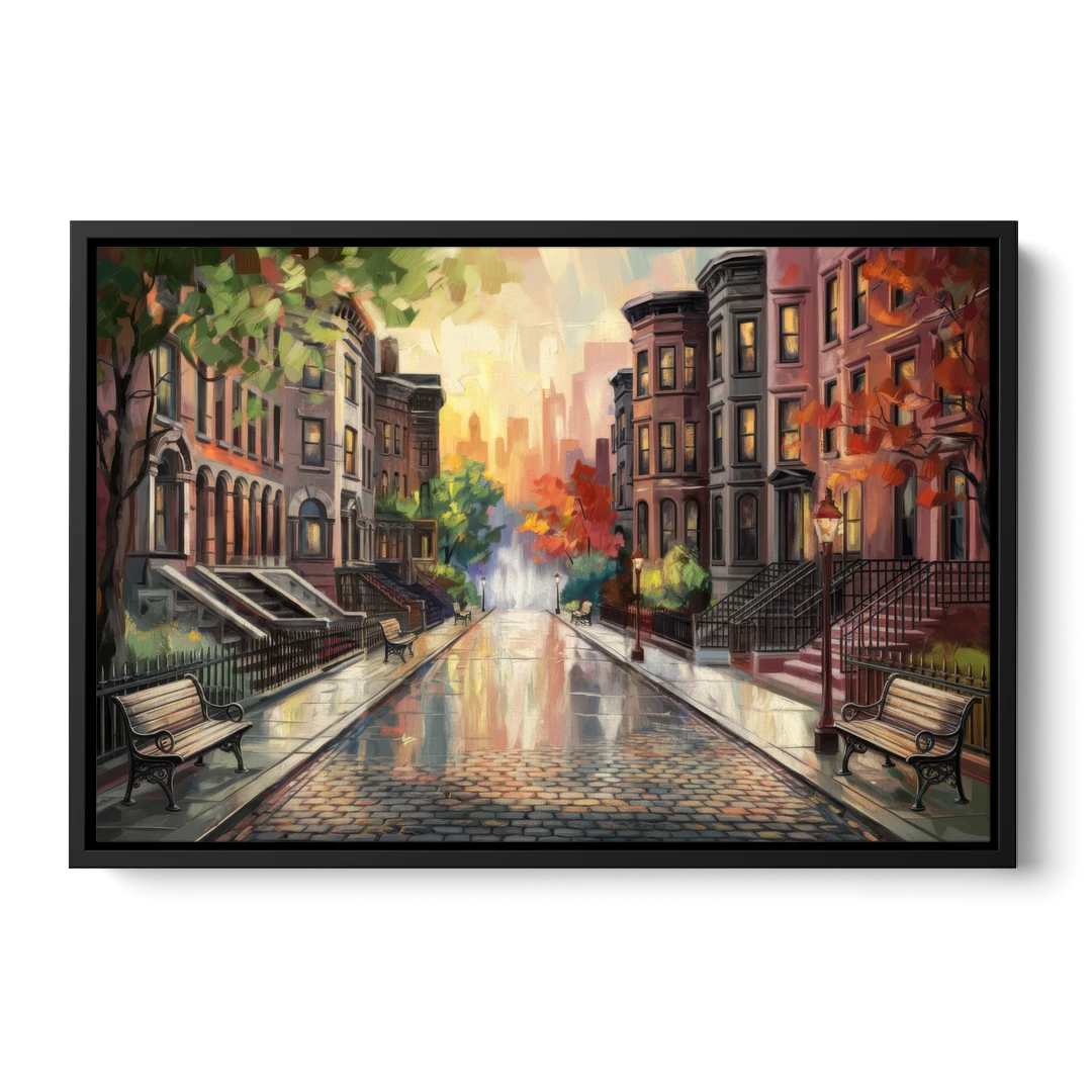 Boston Historic Neighborhoods - Black Framed Canvas Wall Art - Front