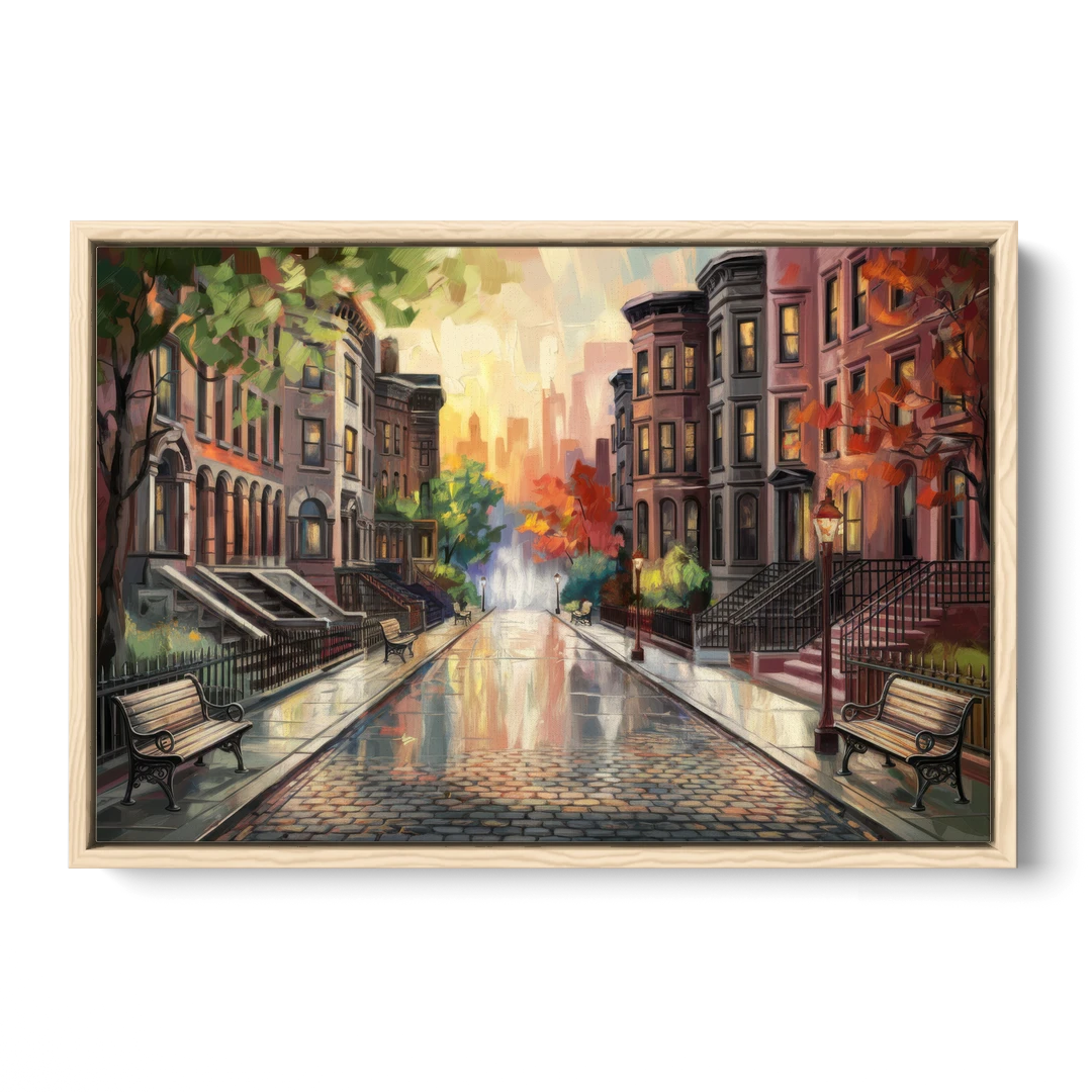 Boston Historic Neighborhoods - Oak Framed Canvas Wall Art - Front