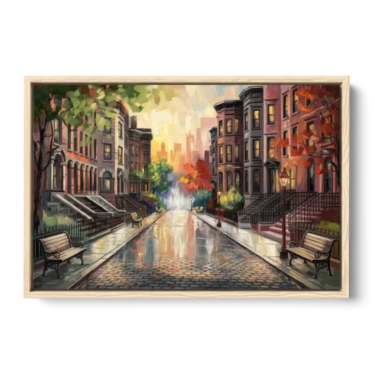 Boston Historic Neighborhoods - Oak Framed Canvas Wall Art - Front