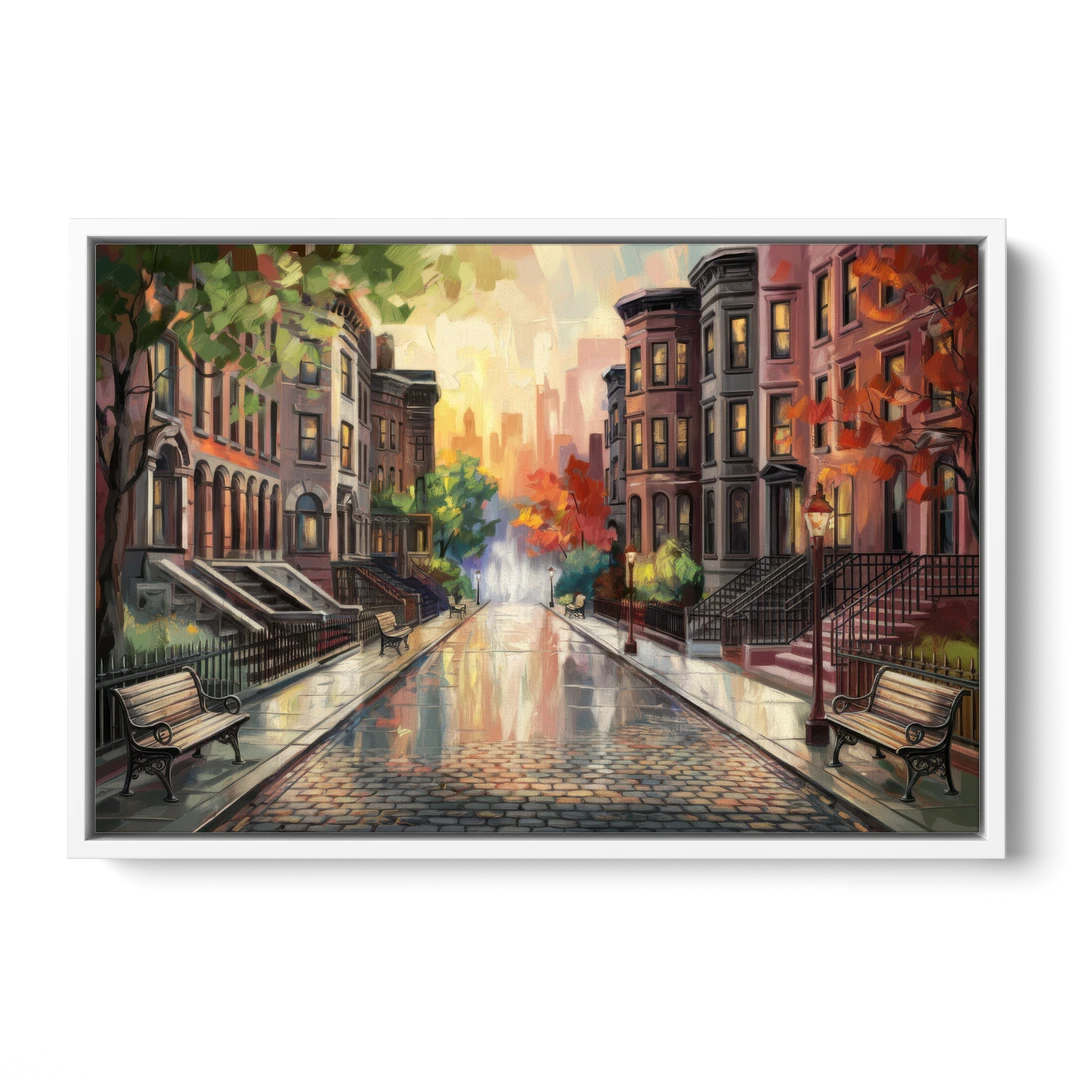 Boston Historic Neighborhoods - White Framed Canvas Wall Art - Front