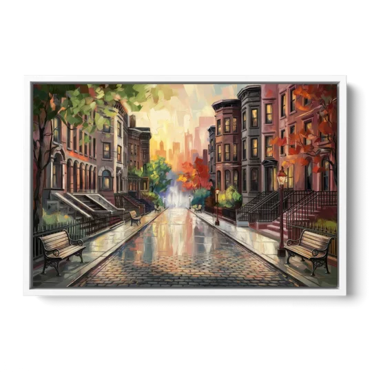 Boston Historic Neighborhoods - White Framed Canvas Wall Art - Front