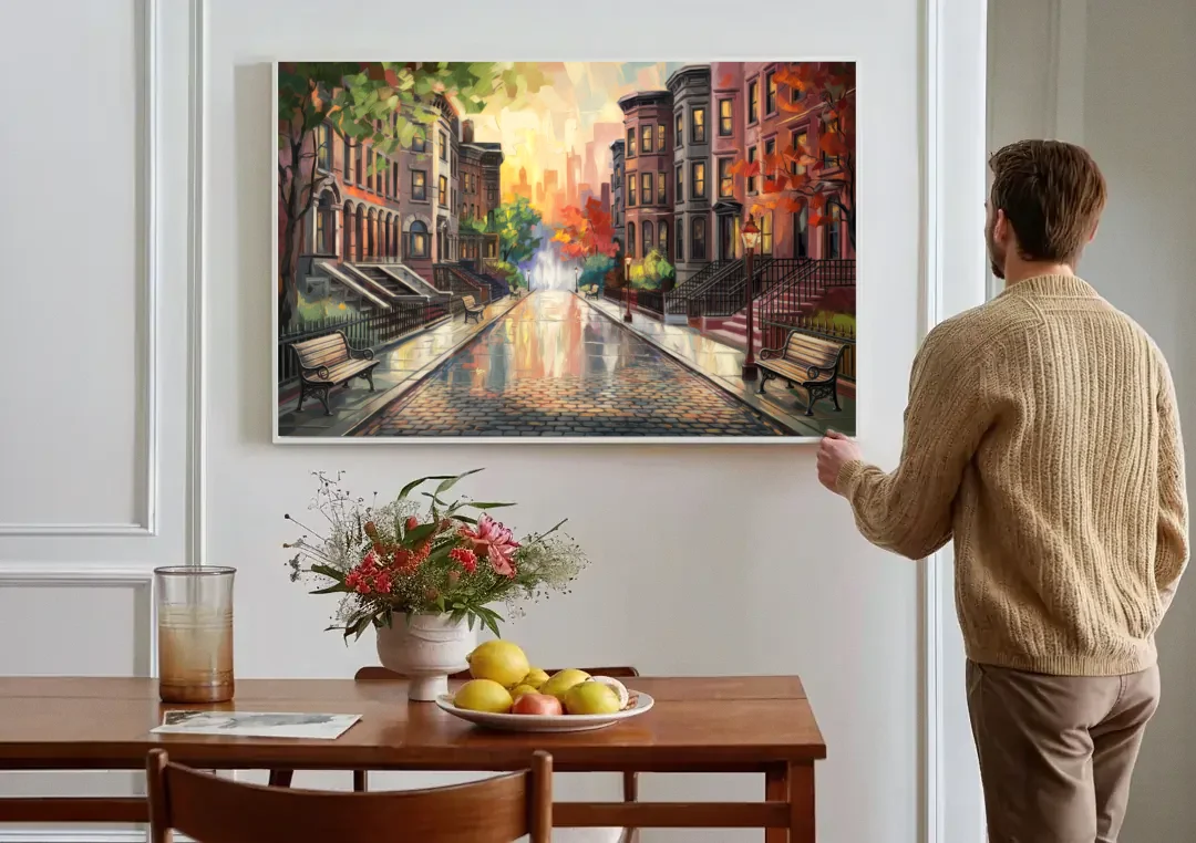 Boston Historic Neighborhoods canvas wall art above a dining table