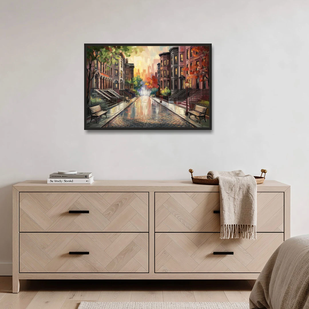 Boston Historic Neighborhoods - Black Framed Canvas Wall Art - Coffee Table - 36x24