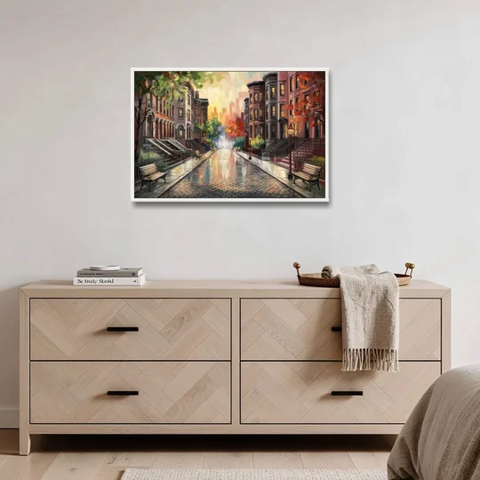 Boston Historic Neighborhoods - White Framed Canvas Wall Art - Coffee Table - 36x24