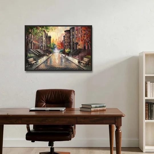 Boston Historic Neighborhoods - Black Framed Canvas Wall Art - Office - 36x24
