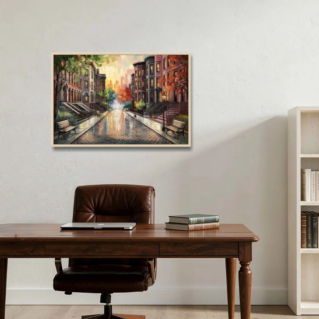 Boston Historic Neighborhoods - Oak Framed Canvas Wall Art - Office - 36x24