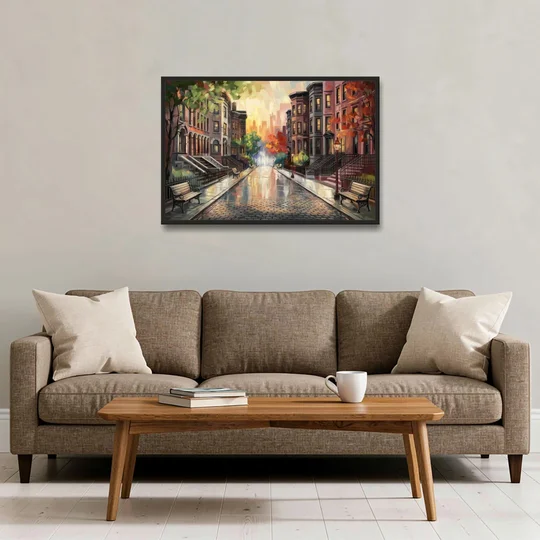 Boston Historic Neighborhoods - Black Framed Canvas Wall Art - Sofa - 36x24