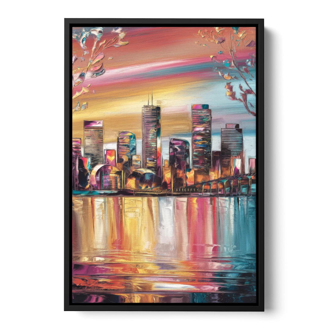 Boston Iconic Skyline Silhouette - Black Framed Canvas Wall Art - Front