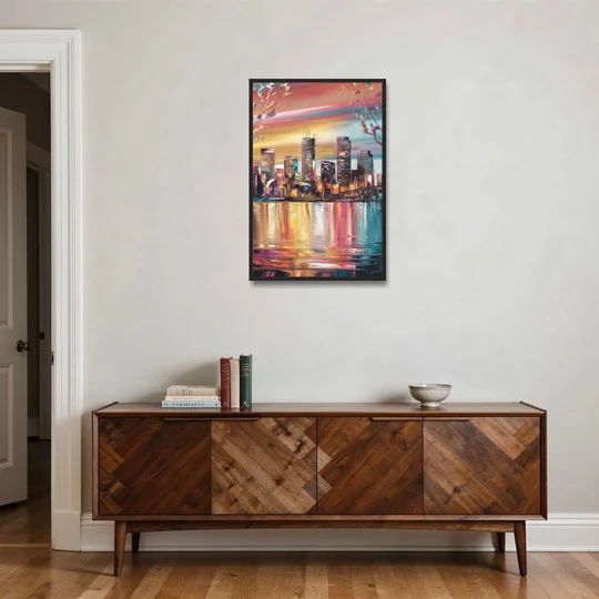 Boston Iconic Skyline Silhouette - Black Framed Canvas Wall Art - Coffee Table - 24x36
