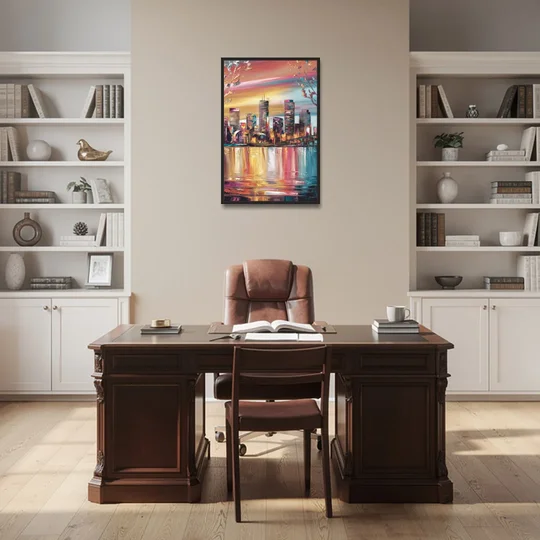 Boston Iconic Skyline Silhouette - Black Framed Canvas Wall Art - Office - 24x36