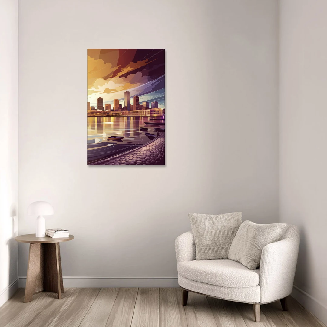 Boston Skyline at Sunset - Canvas Wall Art - Sofa - 24x36