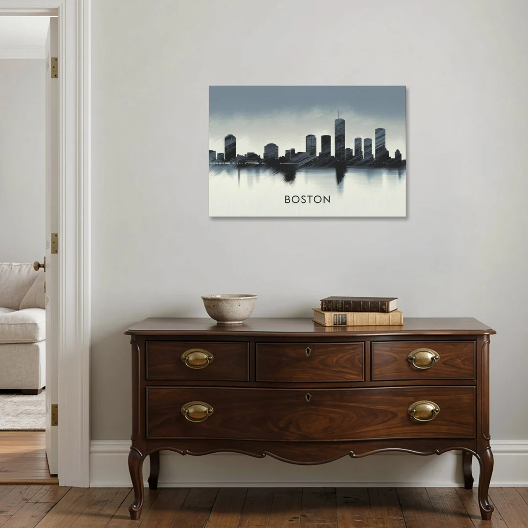 Boston Skyline In Fog - Canvas Wall Art - Coffee Table - 36x24