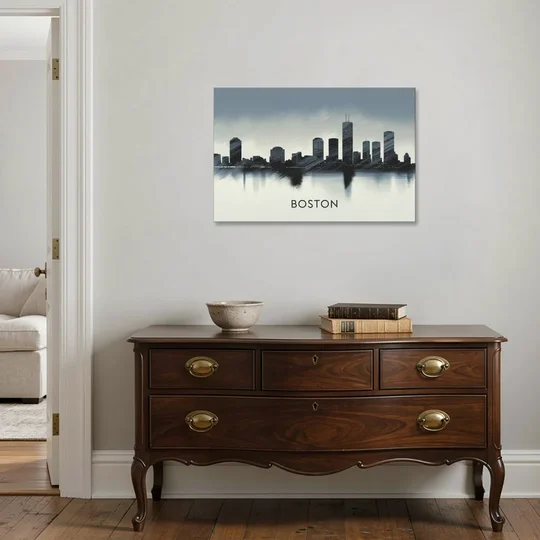 Boston Skyline In Fog - Canvas Wall Art - Coffee Table - 36x24