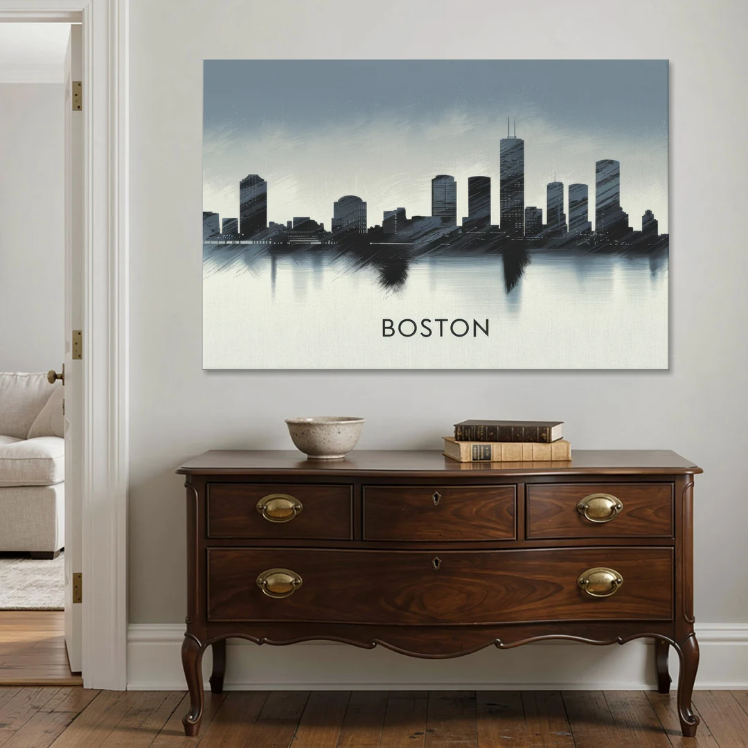 Boston Skyline In Fog - Canvas Wall Art - Coffee Table - 60x40