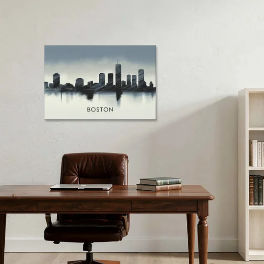 Boston Skyline In Fog - Canvas Wall Art - Office - 36x24
