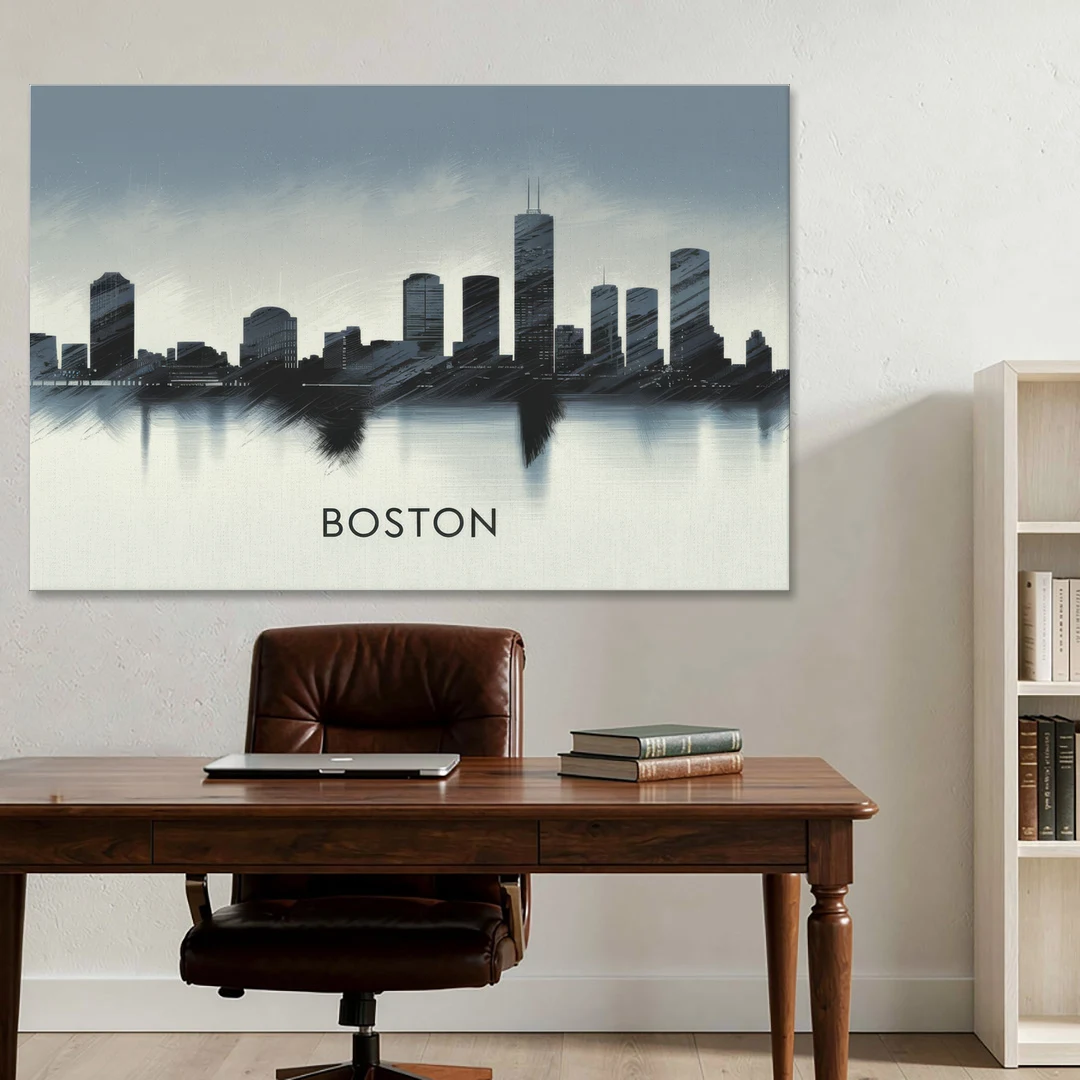 Boston Skyline In Fog - Canvas Wall Art - Office - 60x40